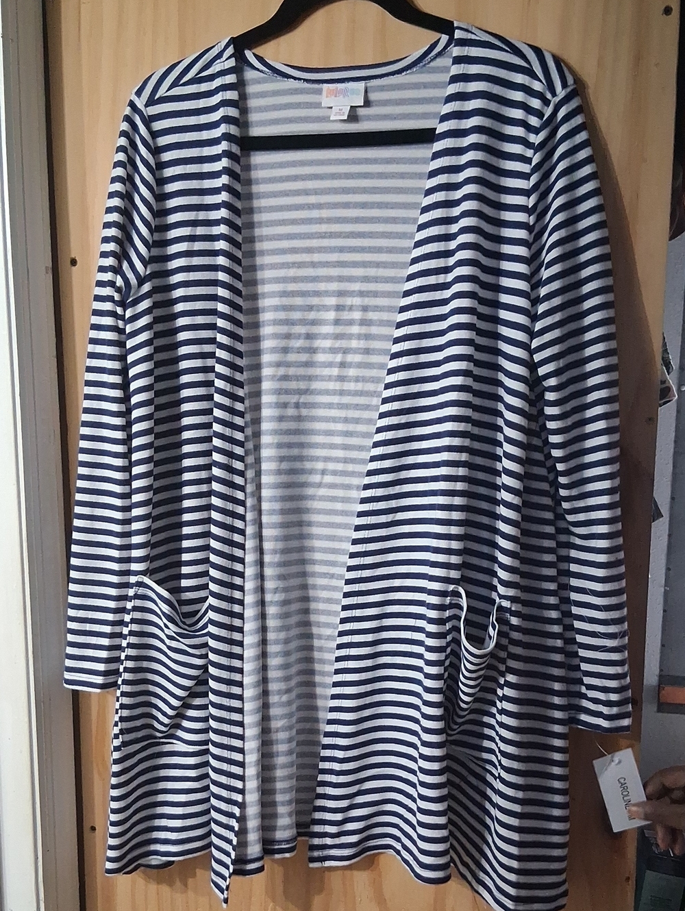 LuLaRoe Navy & White Striped Open Cardigan